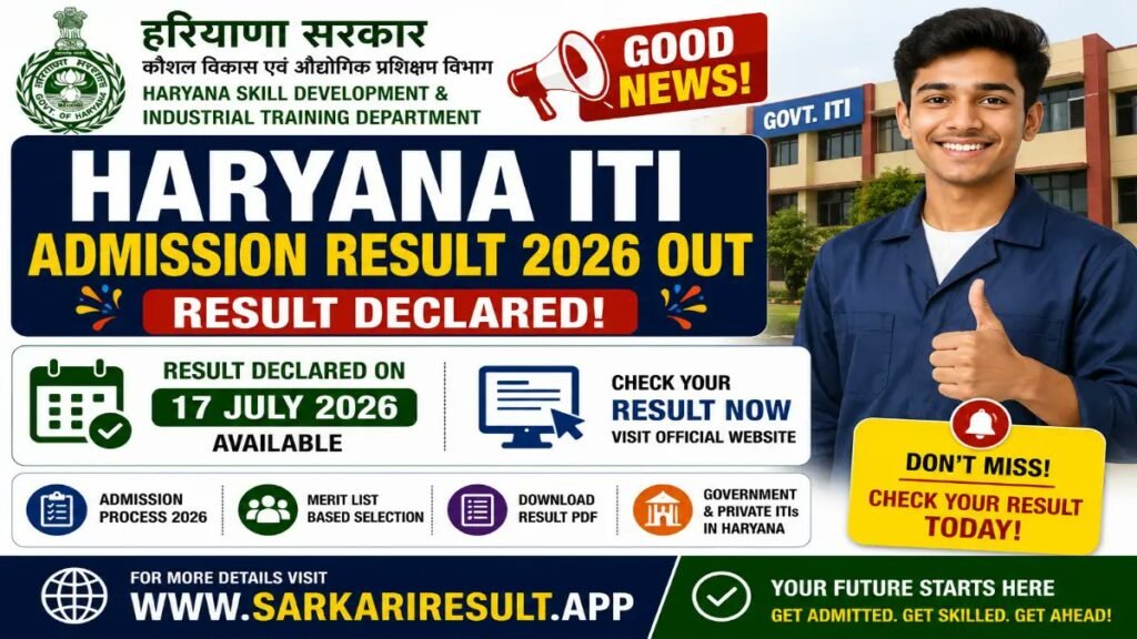 Haryana ITI Admission Result 2026: First Merit List Out